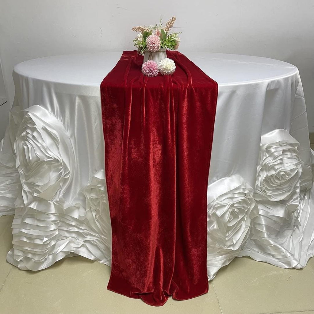 29" x 120" DK RED - Luxurious Royal Velvet Table Runner, 10ft Wedding Reception Decorations Soft Velvet Fabric & Wedding Runners
