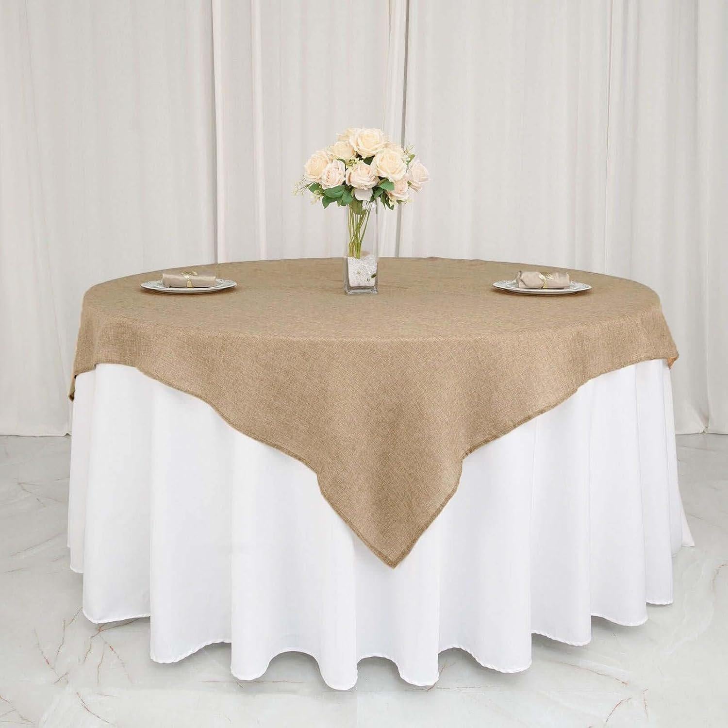 Rustic Burlap Tablecloth/Square Tablecloth Overlay 60" x 60" Natural Tone Square Tablecloth Cover