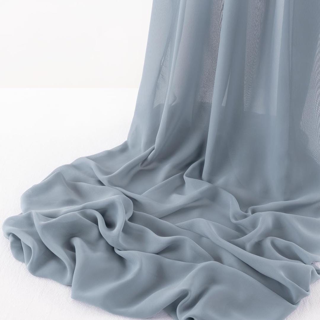 CHIFFON FABRIC - LTDUSTYBLUE -Polyester Soft Light Weight, Sheer, See Through Chiffon Fabric Sold By The Yard.