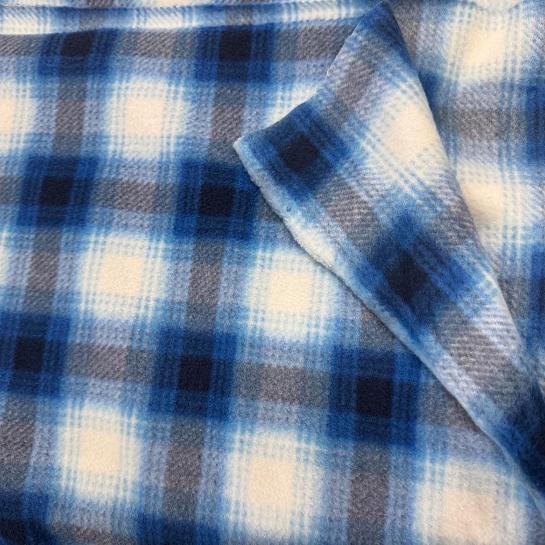 Blue & White Plaid - Anti Pill Theme Fleece Fabric, 60” Inches Wide – Sold By The Yard