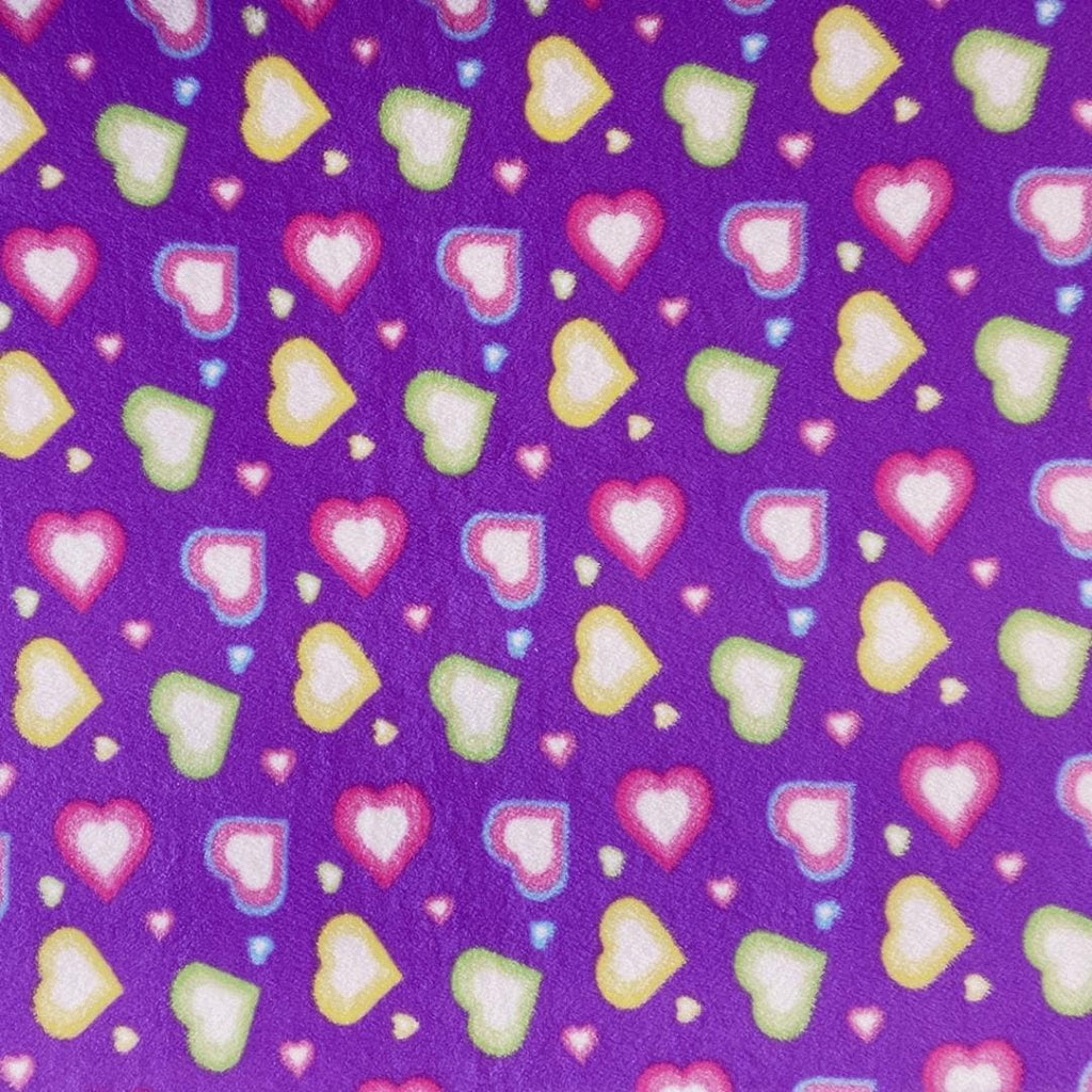 Colorful Hearts Print - Anti Pill Theme Fleece Fabric, 60” Inches Wide – Sold By The Yard