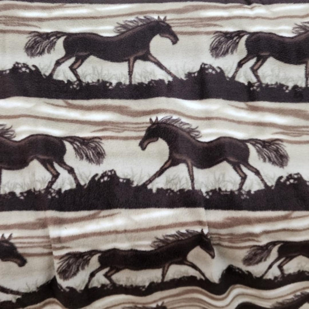 Brown Horse Prints - Anti Pill Theme Fleece Fabric, 60” Inches Wide – Sold By The Yard
