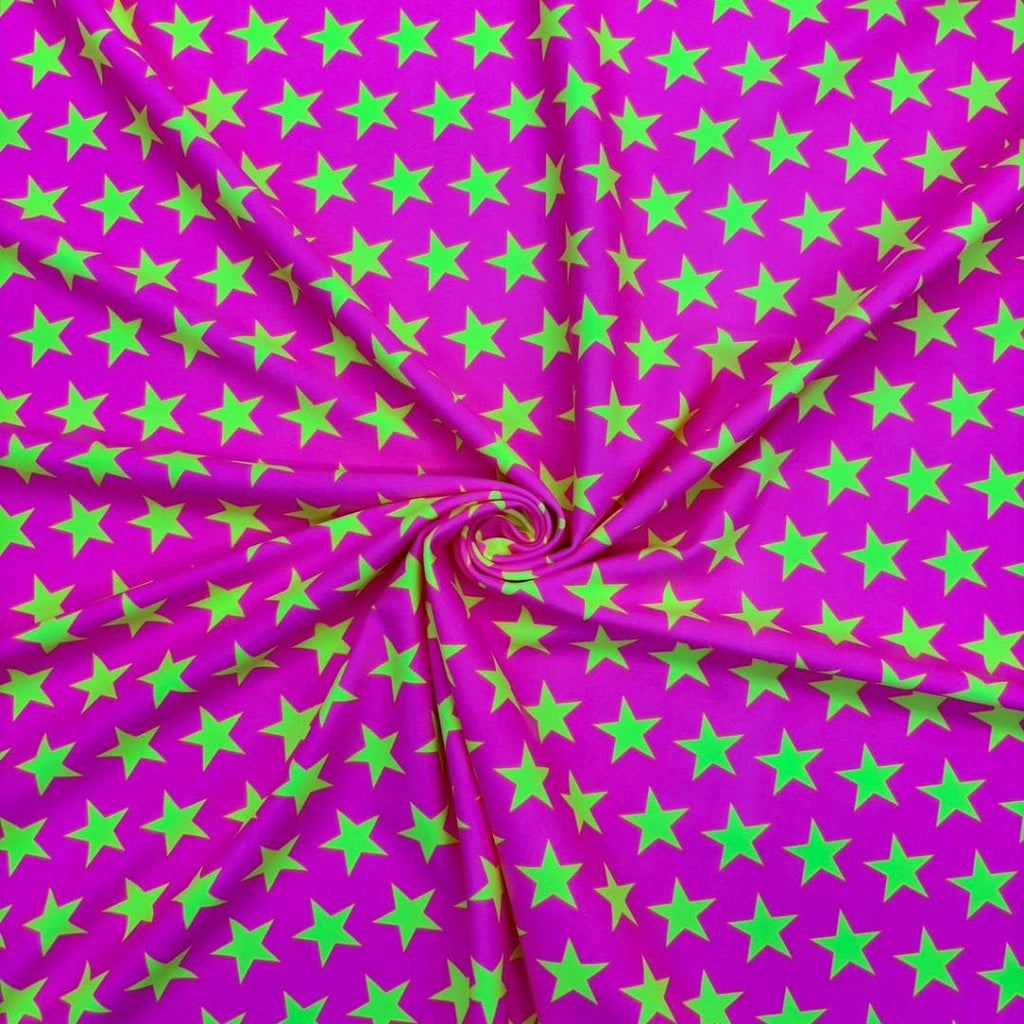 Black-light Reactive Pink and Yellow Star - 4 Way Stretch Fabric By The Yard - 60" Wide Spandex Fabric - Thick and Heavy Spandex Fabric