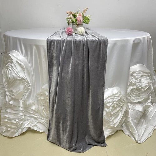 29" x 120" GRAY - Luxurious Royal Velvet Table Runner, 10ft Wedding Reception Decorations Soft Velvet Fabric & Wedding Runners
