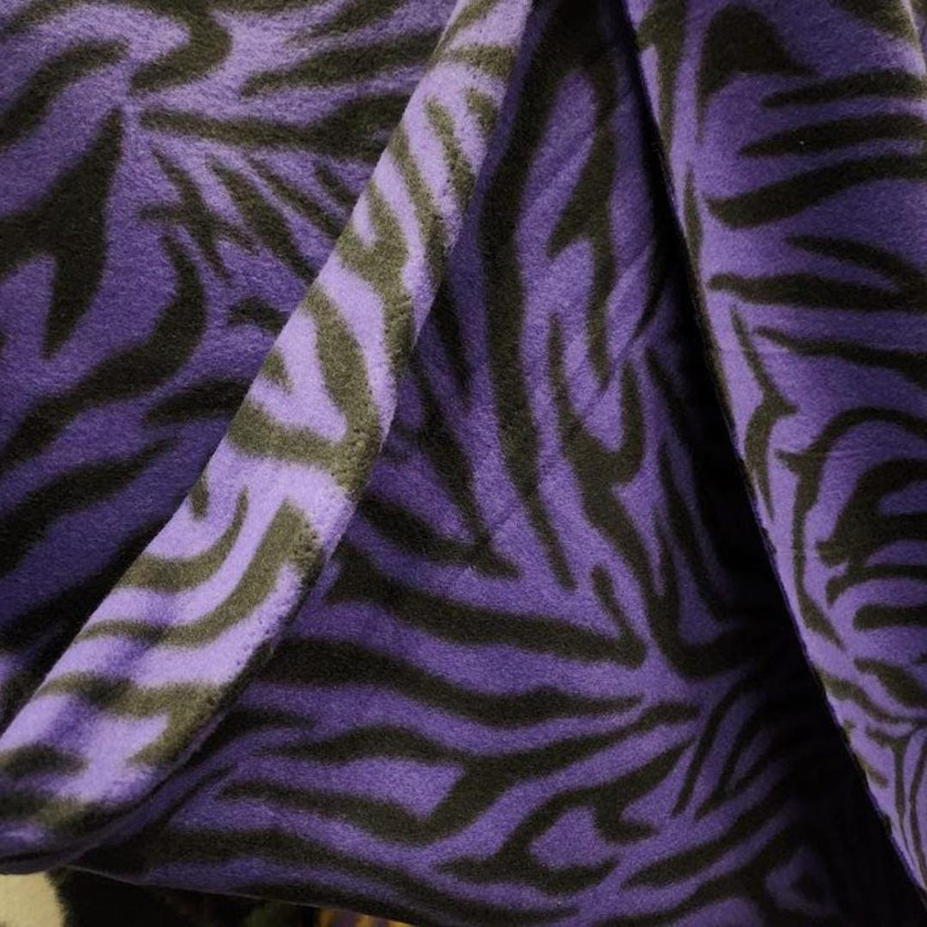 PURPLE/BLACK - Zebra Print - Anti Pill Theme Fleece Fabric, 60” Inches Wide – Sold By The Yard