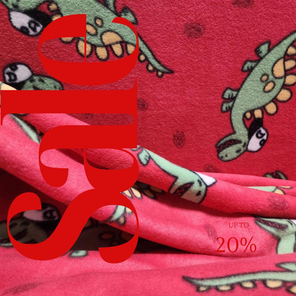 Red Dinosaur Print - Anti Pill Theme Fleece Fabric, 60” Inches Wide – Sold By The Yard