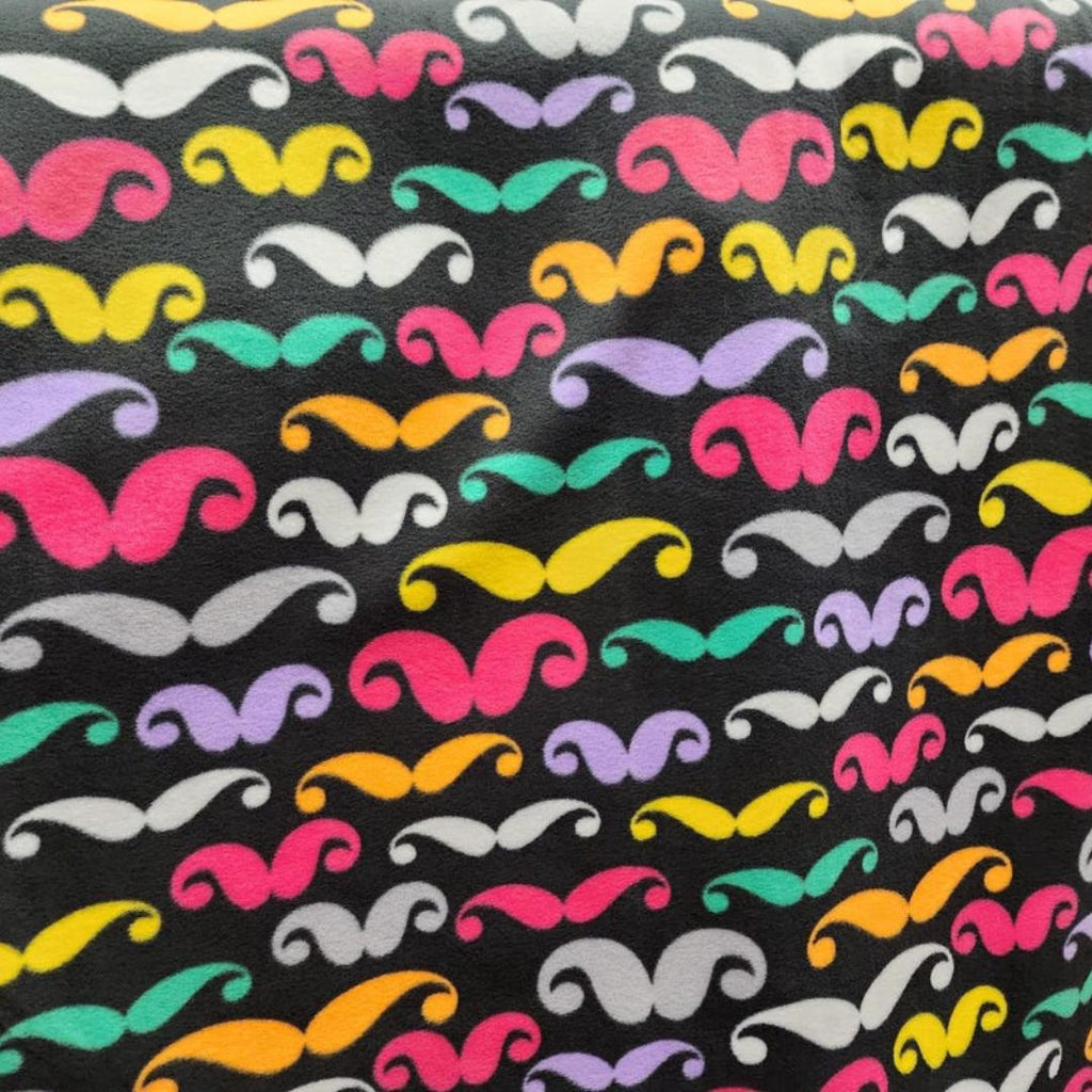 Mustaches Printed - Anti Pill Theme Fleece Fabric, 60” Inches Wide – Sold By The Yard Black