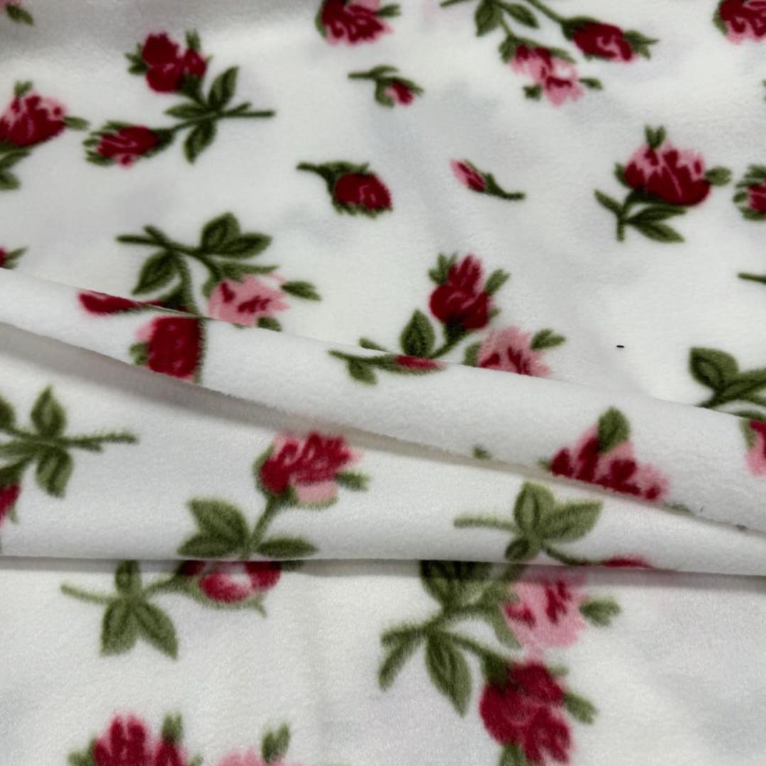 Rose Floral Print - Anti Pill Theme Fleece Fabric, 60” Inches Wide – Sold By The Yard