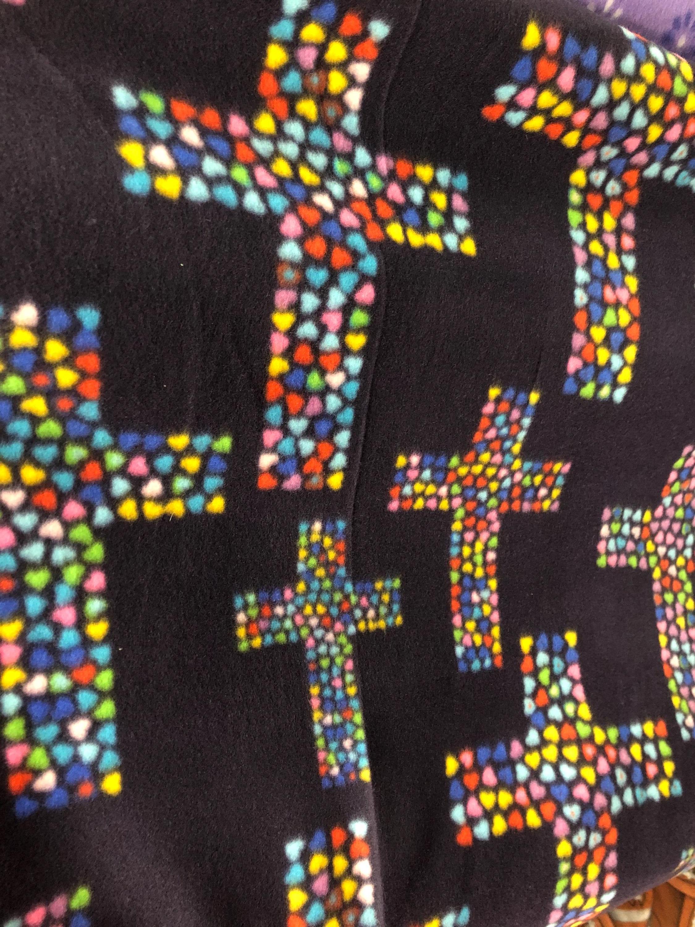 Multicolor Hearts Cross Print - Anti Pill Theme Fleece Fabric, 60” Inches Wide – Sold By The Yard