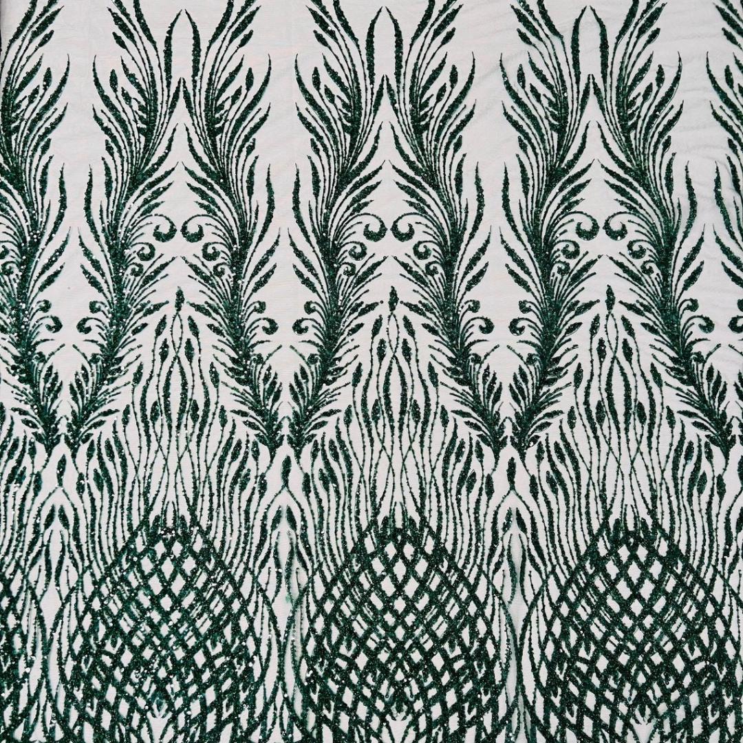 Luxury Lace - Hunter - 3D Beaded Design with Embroidered Sequins and Beads On a Mesh Lace Fabric for Prom Dress By The Yard