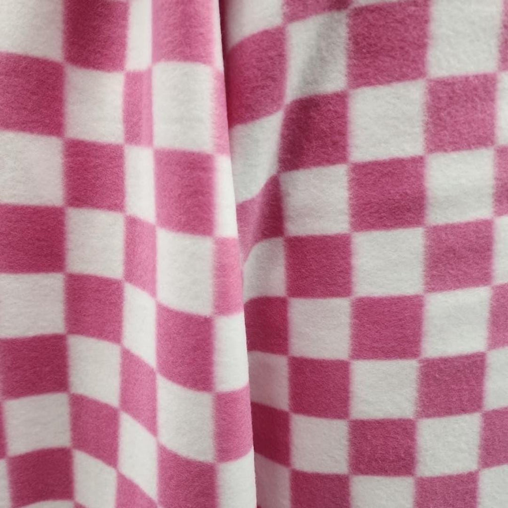 Pink & White Checkered Print - Anti Pill Theme Fleece Fabric, 60” Inches Wide – Sold By The Yard
