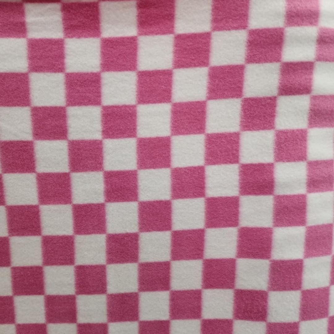 Pink & White Checkered Print - Anti Pill Theme Fleece Fabric, 60” Inches Wide – Sold By The Yard