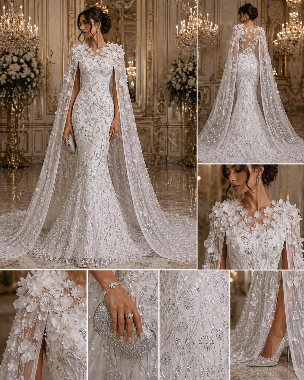 Luxury Butterfly Beaded Lace - White - 3D Beaded Design with Embroidered Sequins and Beads On a Mesh Lace Fabric for Prom Dress By The Yard
