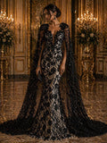 Luxury Butterfly Beaded Lace - Black - 3D Beaded Design with Embroidered Sequins and Beads On Mesh Lace Fabric for Prom Dress By The Yard