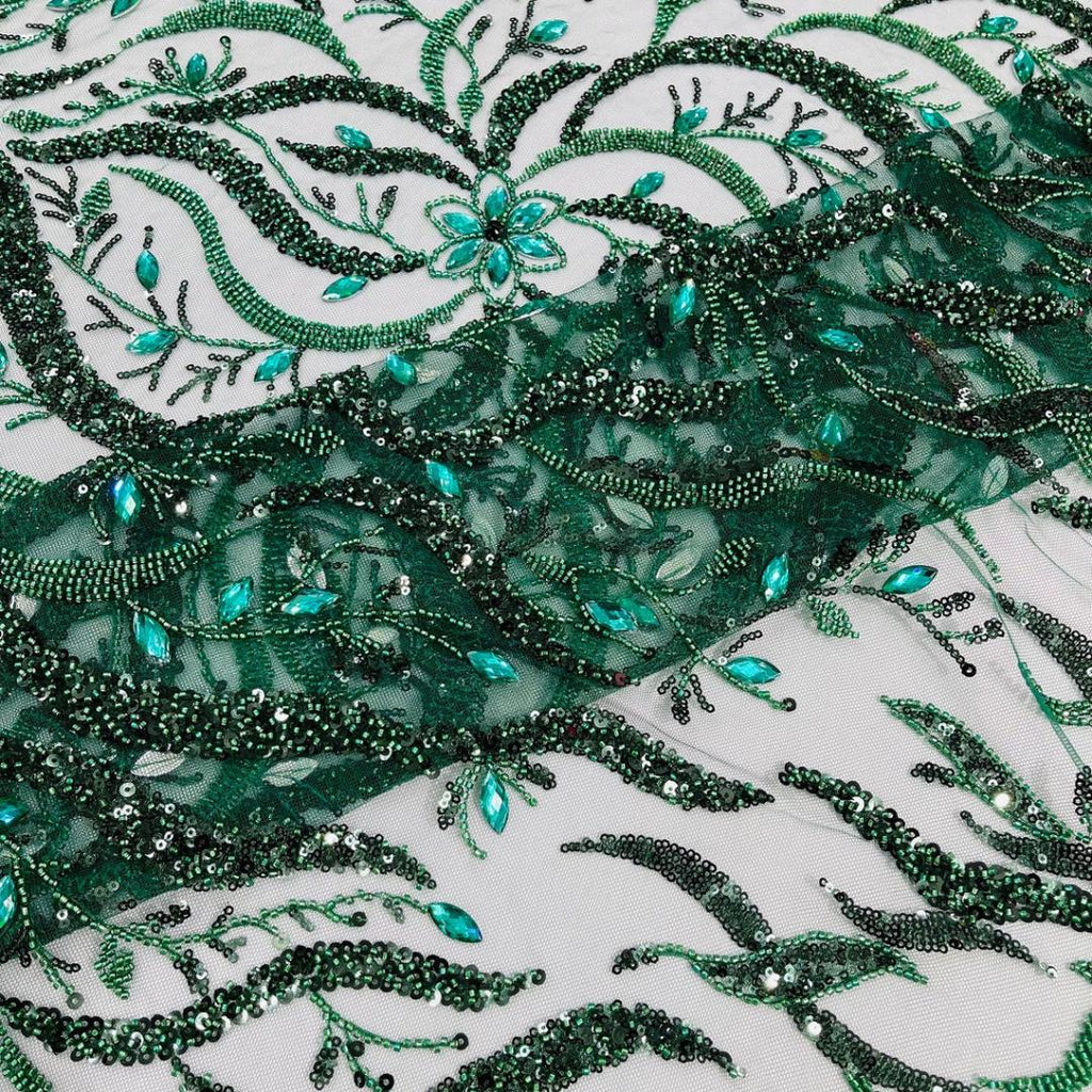 Luxurious Design Lace - Hunter - 3D Beaded Design with Embroidered Sequins and Beads On a Mesh Lace Fabric for Prom Dress By The Yard