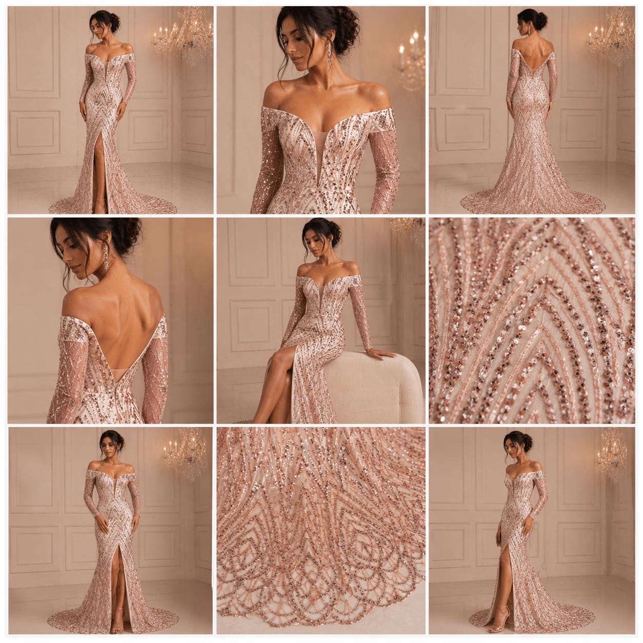 Luxurious Arch Design Lace - Blush - Beaded Design with Embroidered Sequins and Beads On a Mesh Lace Fabric for Prom Dress By The Yard
