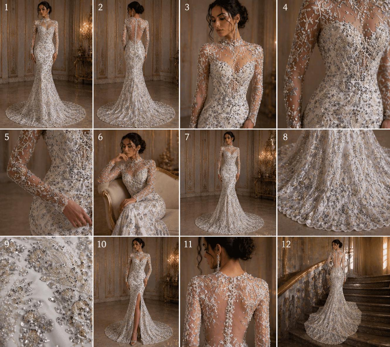 Luxembourg Designs Lace - Silver - Beaded Design with Embroidered Sequins and Beads On a Mesh Lace Fabric for Prom Dress By The Yard