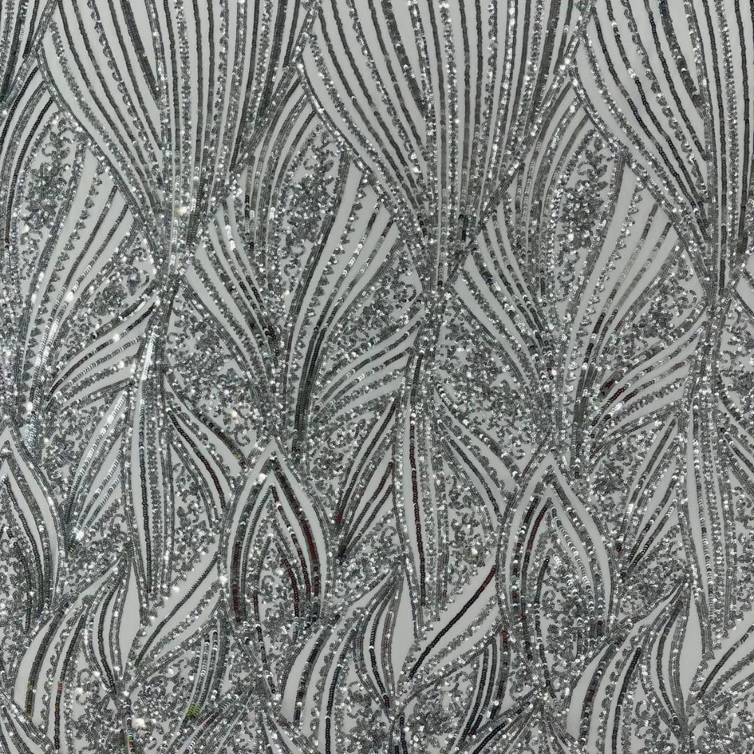 Luxury Shiny Sequin 4-Way Stretch Mesh Fabric – Prom & Evening Dress Material By The Yard. Silver