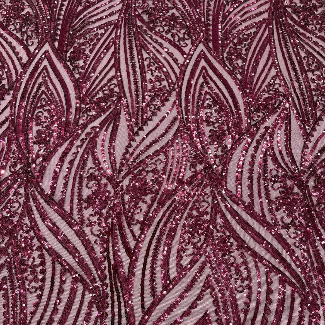Luxury Shiny Sequin 4-Way Stretch Mesh Fabric – Prom & Evening Dress Material By The Yard. Burgundy