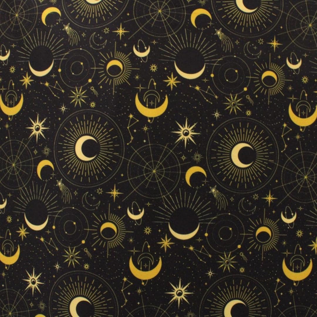 Midnight Sky - Black and Gold - 4 Way Stretch Fabric By The Yard - 60" Wide Spandex Fabric - Thick and Heavy Spandex Fabric