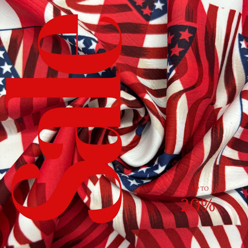 American Flags White Background - 4 Way Stretch Fabric By The Yard - 60" Wide Spandex Fabric - Thick and Heavy Spandex Fabric
