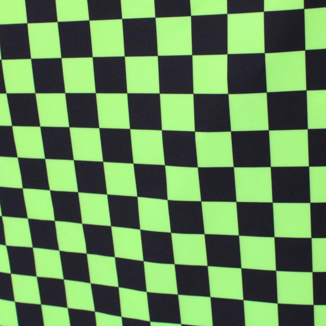 Neon Checkers Green/Black - 4 Way Stretch Fabric By The Yard - 60" Wide Spandex Fabric - Thick and Heavy Spandex Fabric