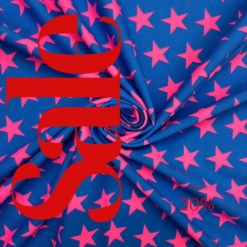 Black-light Reactive Blue and Pink Star - 4 Way Stretch Fabric By The Yard - 60" Wide Spandex Fabric - Thick and Heavy Spandex Fabric