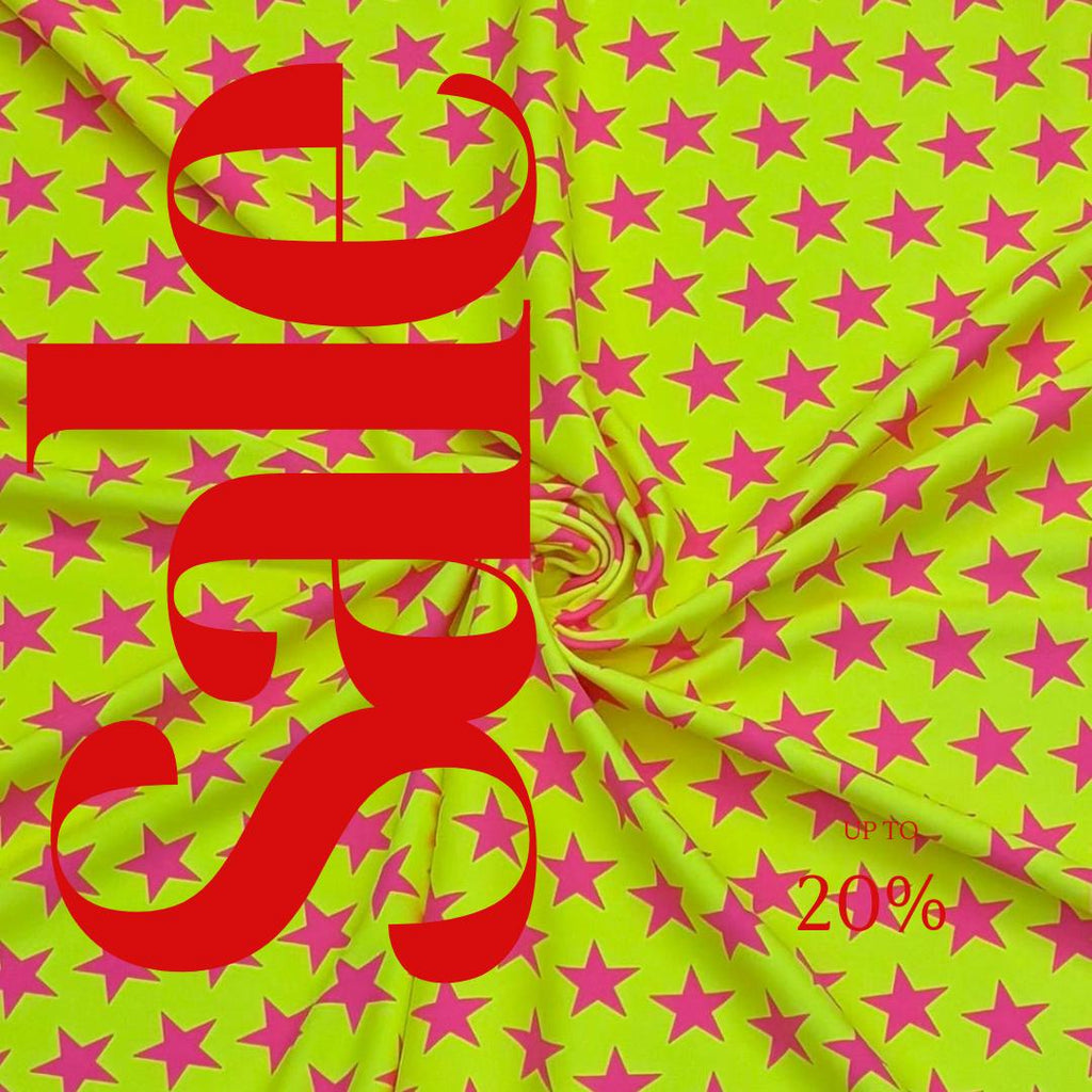 Black-light Reactive Yellow and Pink Star - 4 Way Stretch Fabric By The Yard - 60" Wide Spandex Fabric - Thick and Heavy Spandex Fabric