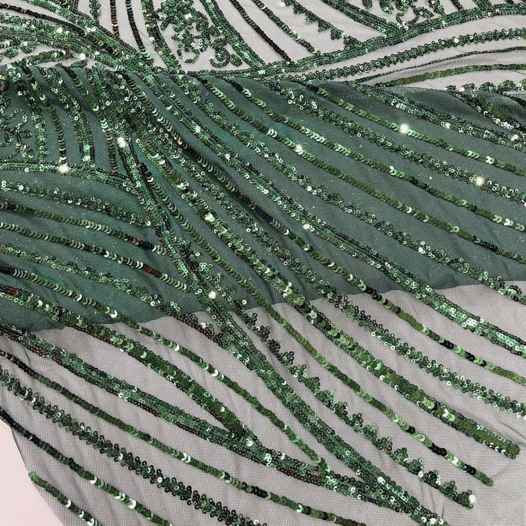 Luxury Shiny Sequin 4-Way Stretch Mesh Fabric – Prom & Evening Dress Material By The Yard. Hunter