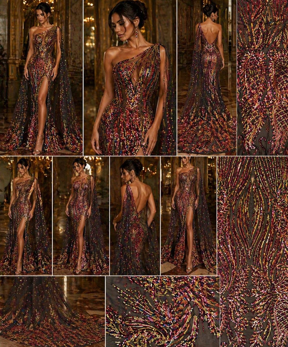 RAINBOW - Luxury Iridescent Shiny Sequin 4-Way Stretch Mesh Fabric – Prom & Evening Dress Material By The Yard.