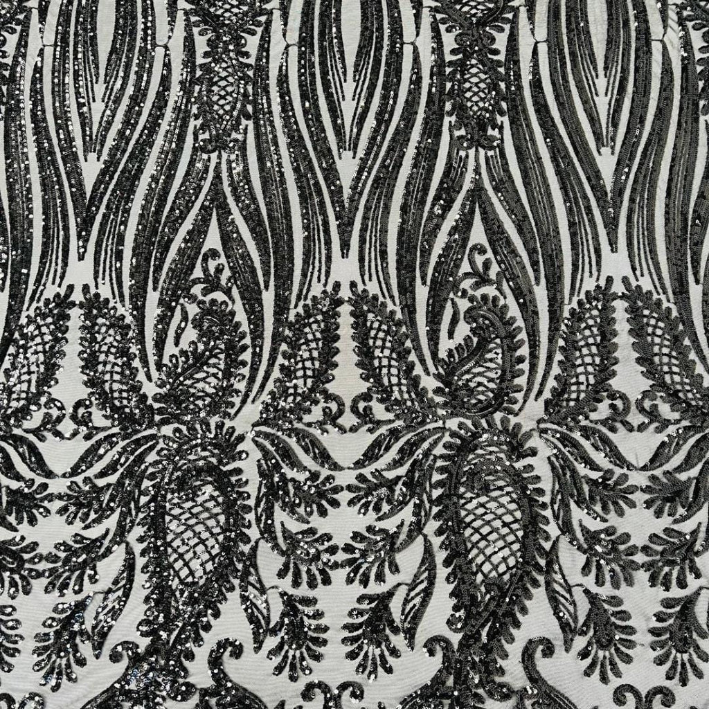 BLACK - Luxury Shiny Sequin 4-Way Stretch Mesh Fabric – Prom & Evening Dress Material By The Yard.