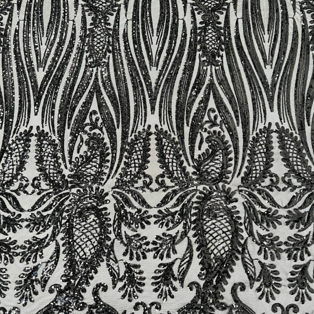 BLACK - Luxury Shiny Sequin 4-Way Stretch Mesh Fabric – Prom & Evening Dress Material By The Yard.