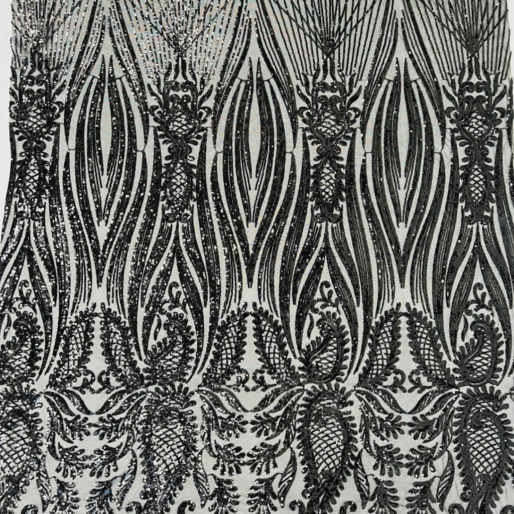 BLACK - Luxury Shiny Sequin 4-Way Stretch Mesh Fabric – Prom & Evening Dress Material By The Yard.