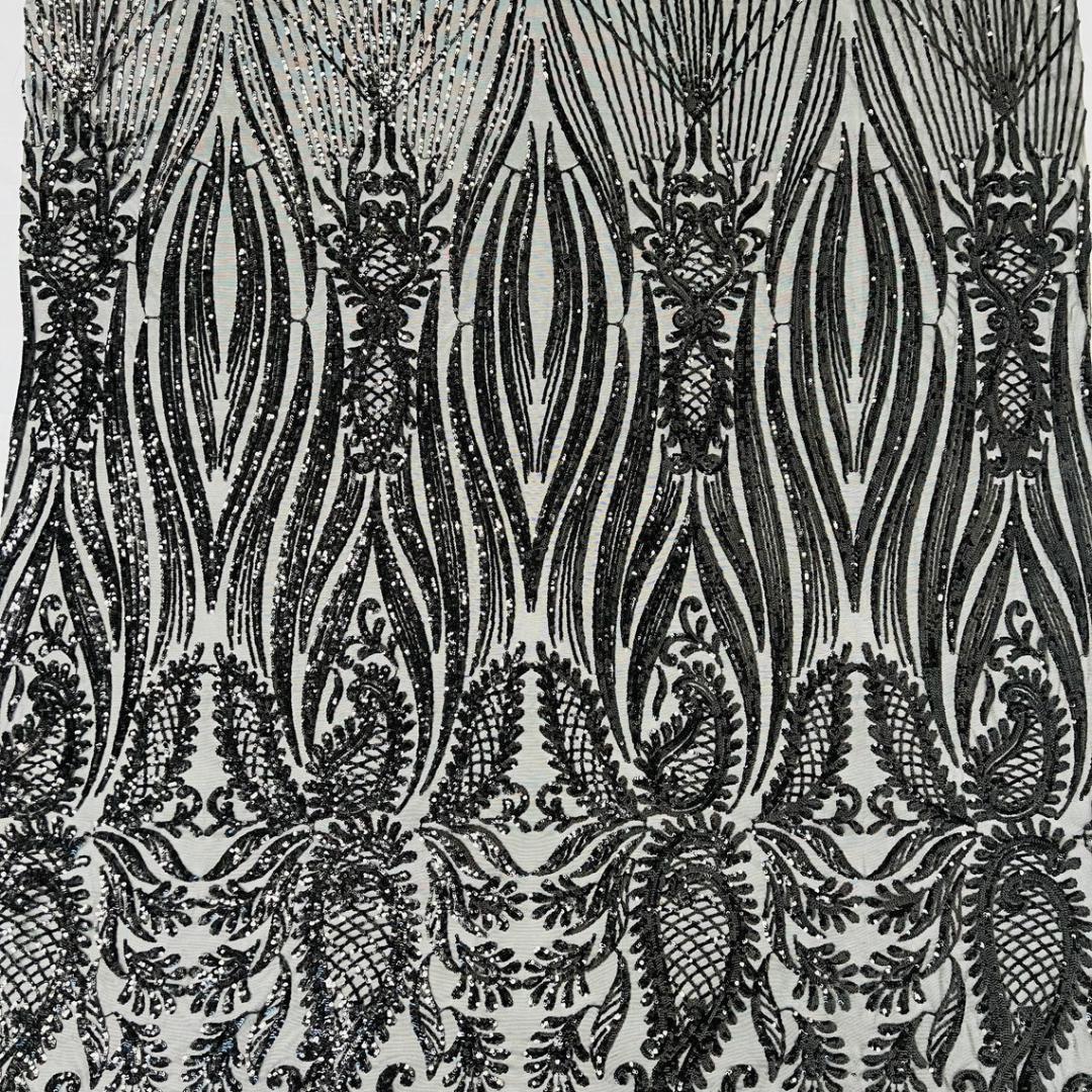 BLACK - Luxury Shiny Sequin 4-Way Stretch Mesh Fabric – Prom & Evening Dress Material By The Yard.