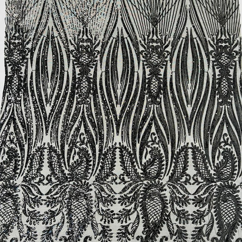 BLACK - Luxury Shiny Sequin 4-Way Stretch Mesh Fabric – Prom & Evening Dress Material By The Yard.
