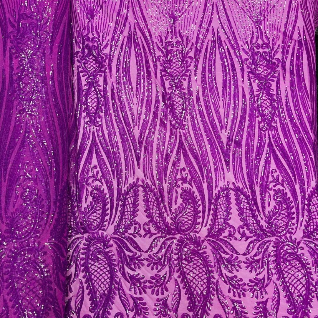 MAGENTA - Luxury Shiny Sequin 4-Way Stretch Mesh Fabric – Prom & Evening Dress Material By The Yard.