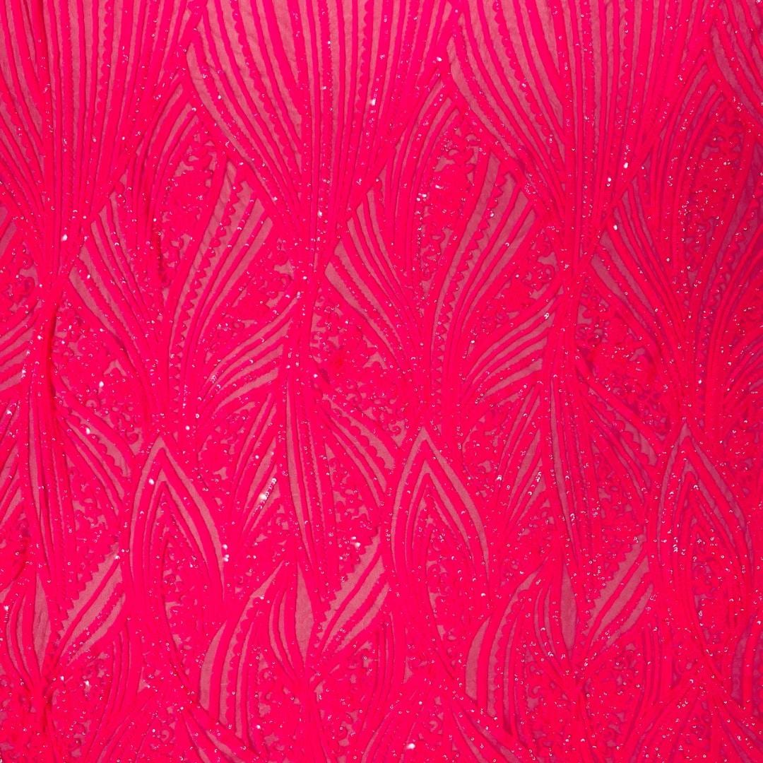 Luxury Shiny Sequin 4-Way Stretch Mesh Fabric – Prom & Evening Dress Material By The Yard. Hot Pink