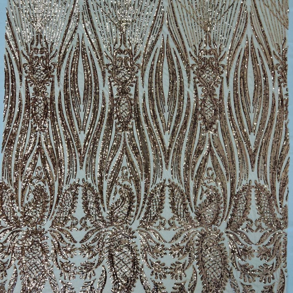 ROSE GOLD - Luxury Shiny Sequin 4-Way Stretch Mesh Fabric – Prom & Evening Dress Material By The Yard.