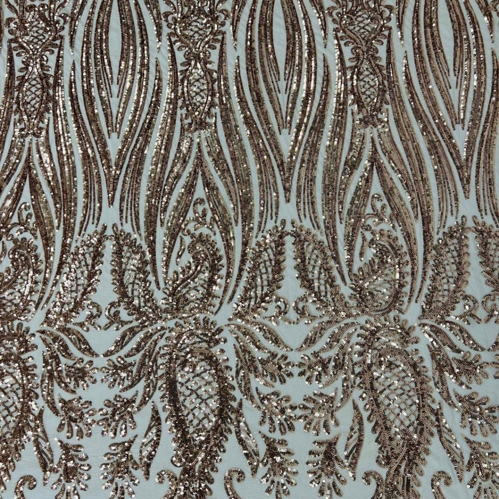 ROSE GOLD - Luxury Shiny Sequin 4-Way Stretch Mesh Fabric – Prom & Evening Dress Material By The Yard.