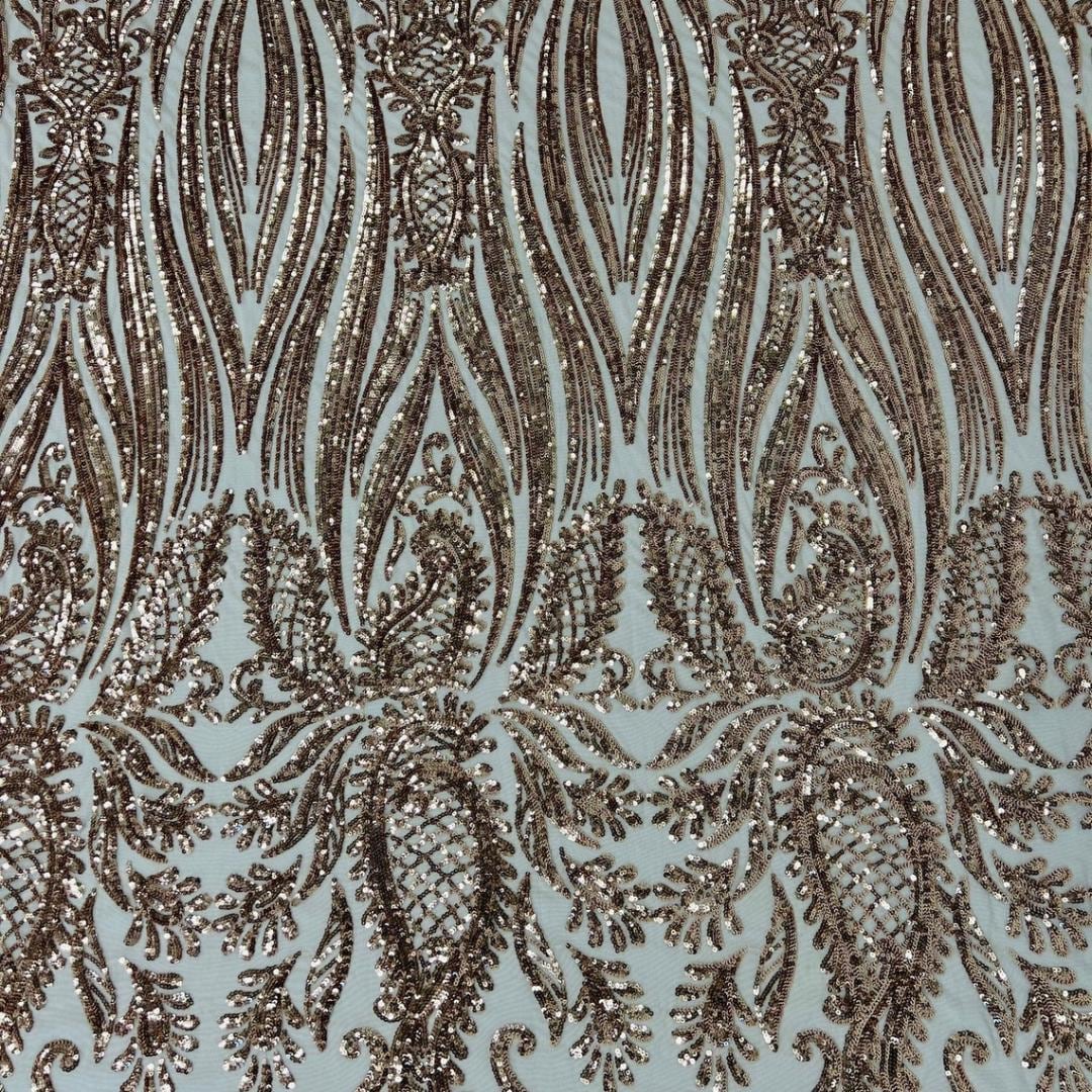 ROSE GOLD - Luxury Shiny Sequin 4-Way Stretch Mesh Fabric – Prom & Evening Dress Material By The Yard.