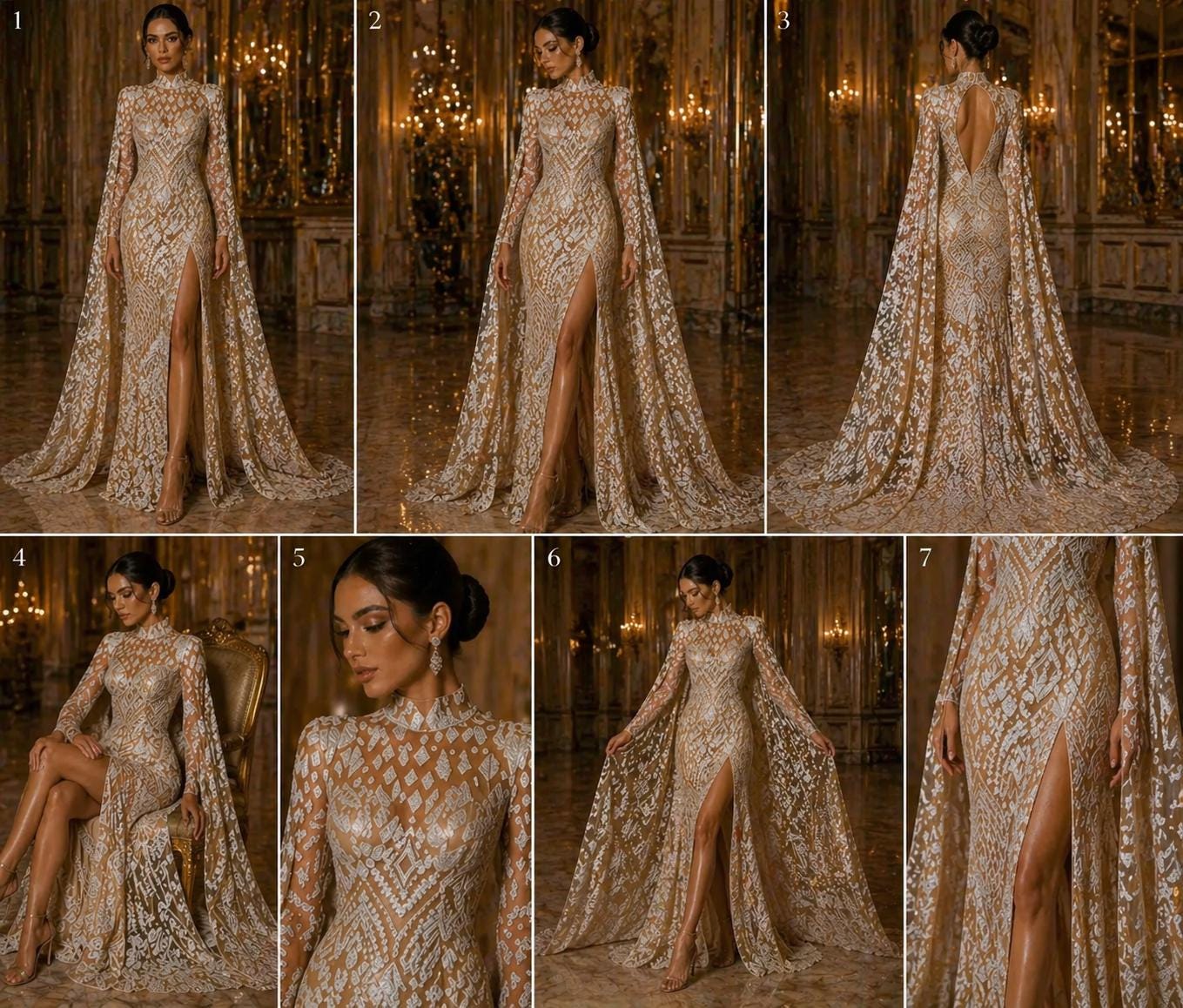 Geometric Design Luxury Shiny Sequin - WHITE/NUDE - 4 Way Stretch Mesh Fabric – Prom & Evening Dress Material By The Yard.