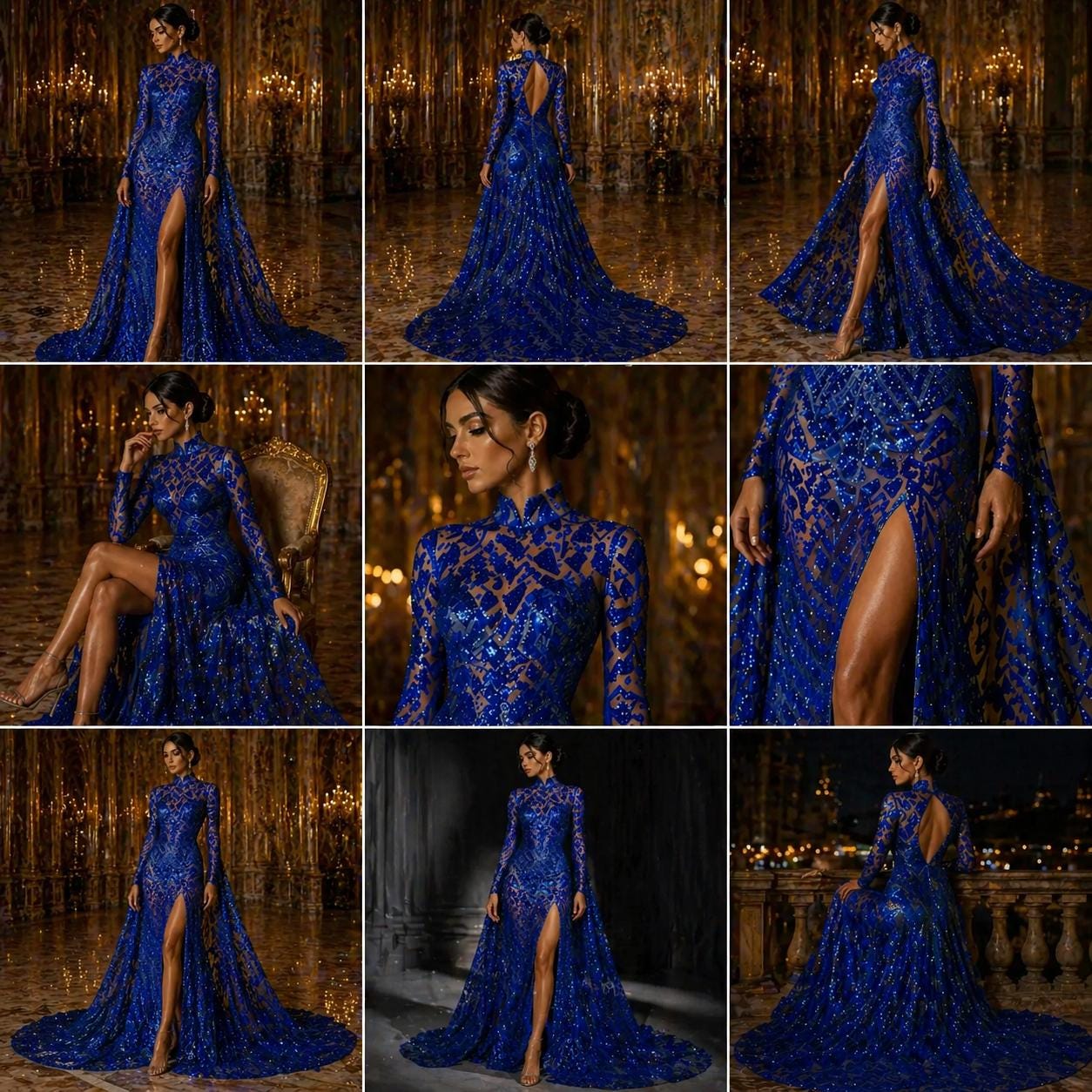 Geometric Design Luxury Shiny Sequin - ROYAL - 4 Way Stretch Mesh Fabric – Prom & Evening Dress Material By The Yard.