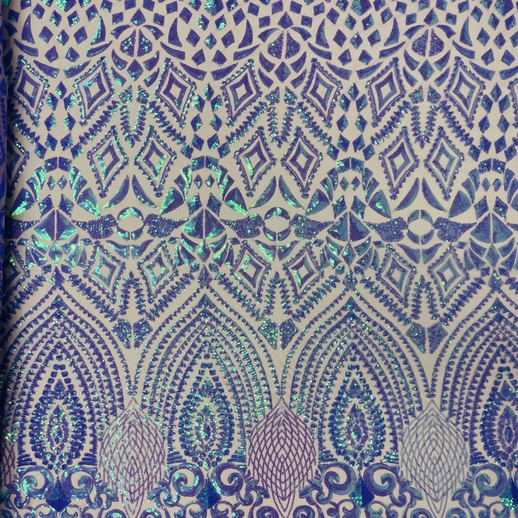 Geometric Design Luxury Iridescent Shiny Sequin - LAVENDER - 4 Way Stretch Mesh Fabric – Prom & Evening Dress Material By The Yard.