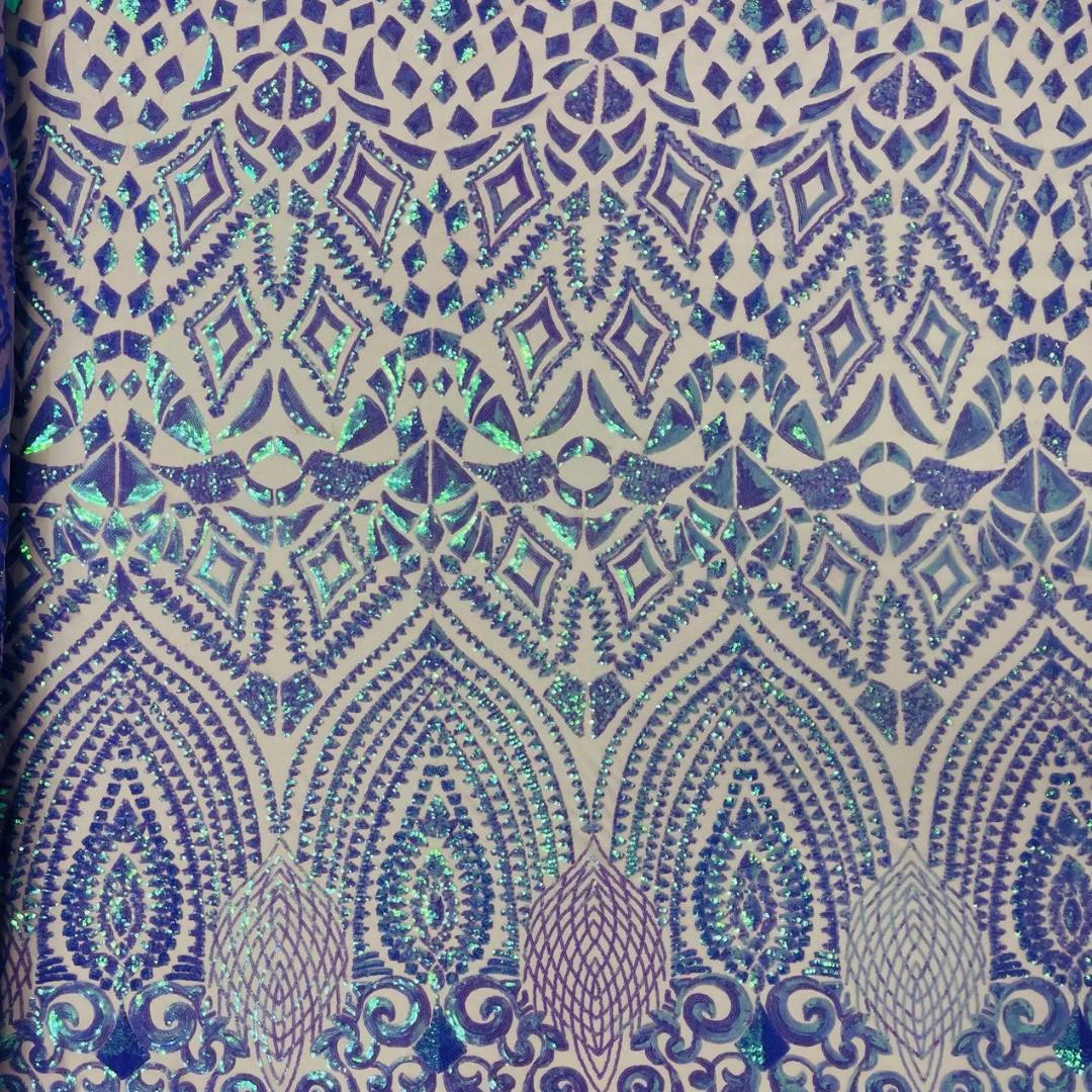Geometric Design Luxury Iridescent Shiny Sequin - LAVENDER - 4 Way Stretch Mesh Fabric – Prom & Evening Dress Material By The Yard.