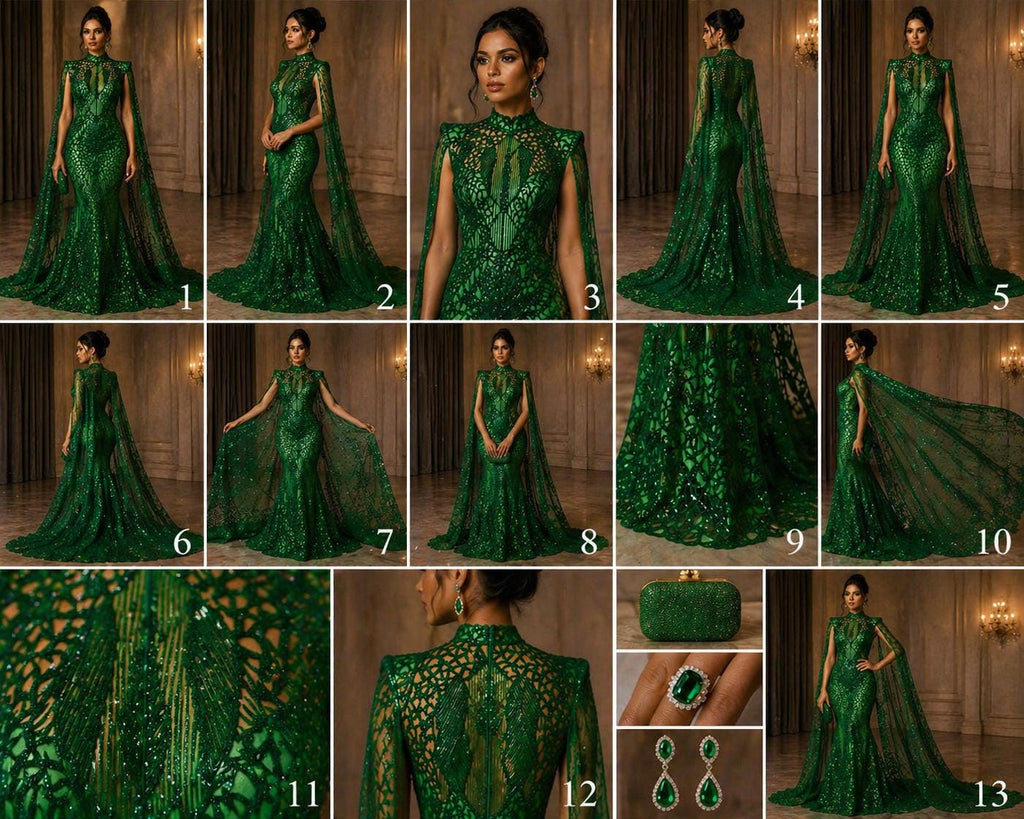 Glossy Design Luxury Shiny Sequin - GREEN - 4 Way Stretch Mesh Fabric – Prom & Evening Dress Material By The Yard.
