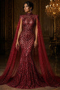 Glossy Design Luxury Shiny Sequin - BURGUNDY - 4 Way Stretch Mesh Fabric – Prom & Evening Dress Material By The Yard.