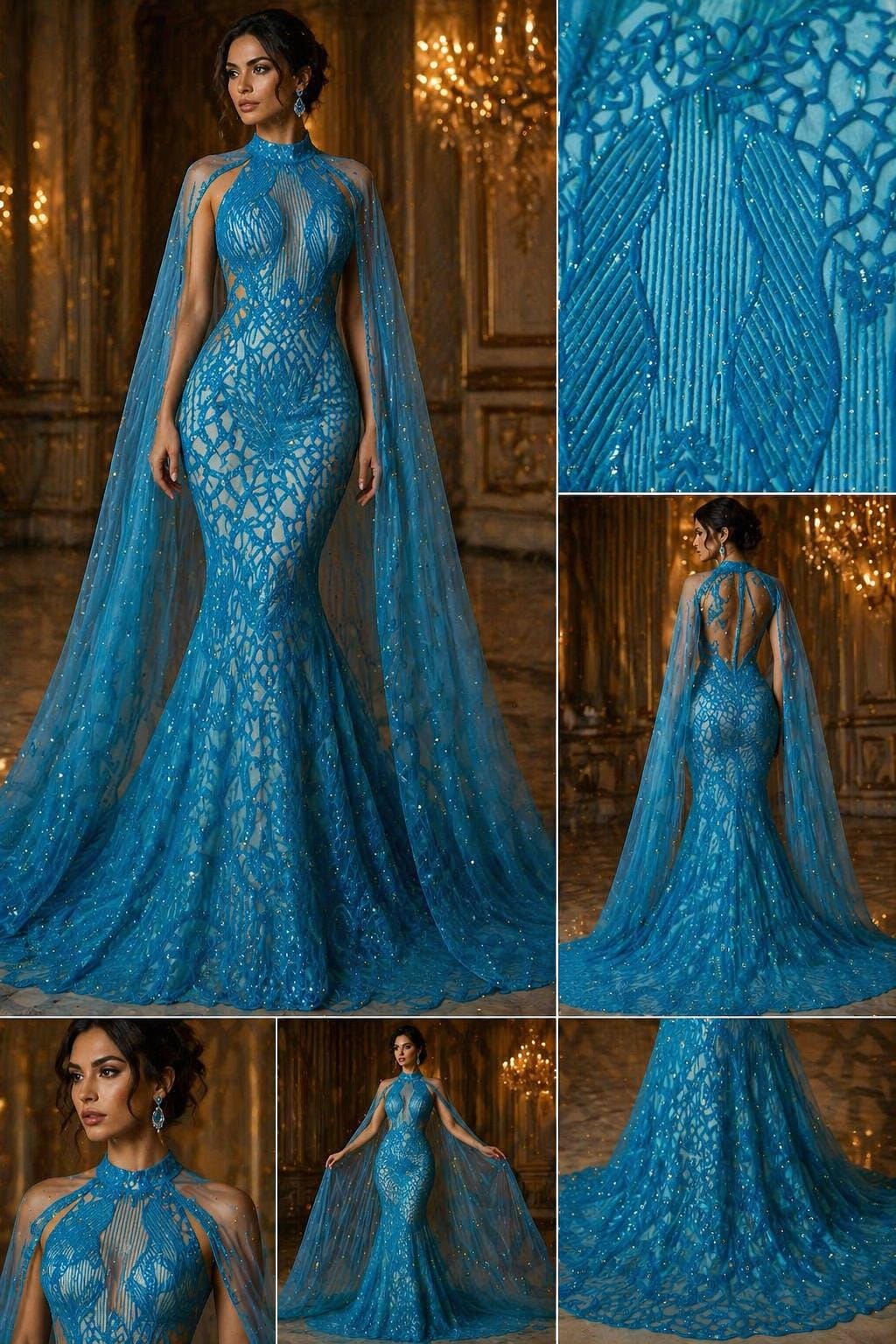 Glossy Design Luxury Shiny Sequin - TURQUOISE - 4 Way Stretch Mesh Fabric – Prom & Evening Dress Material By The Yard.
