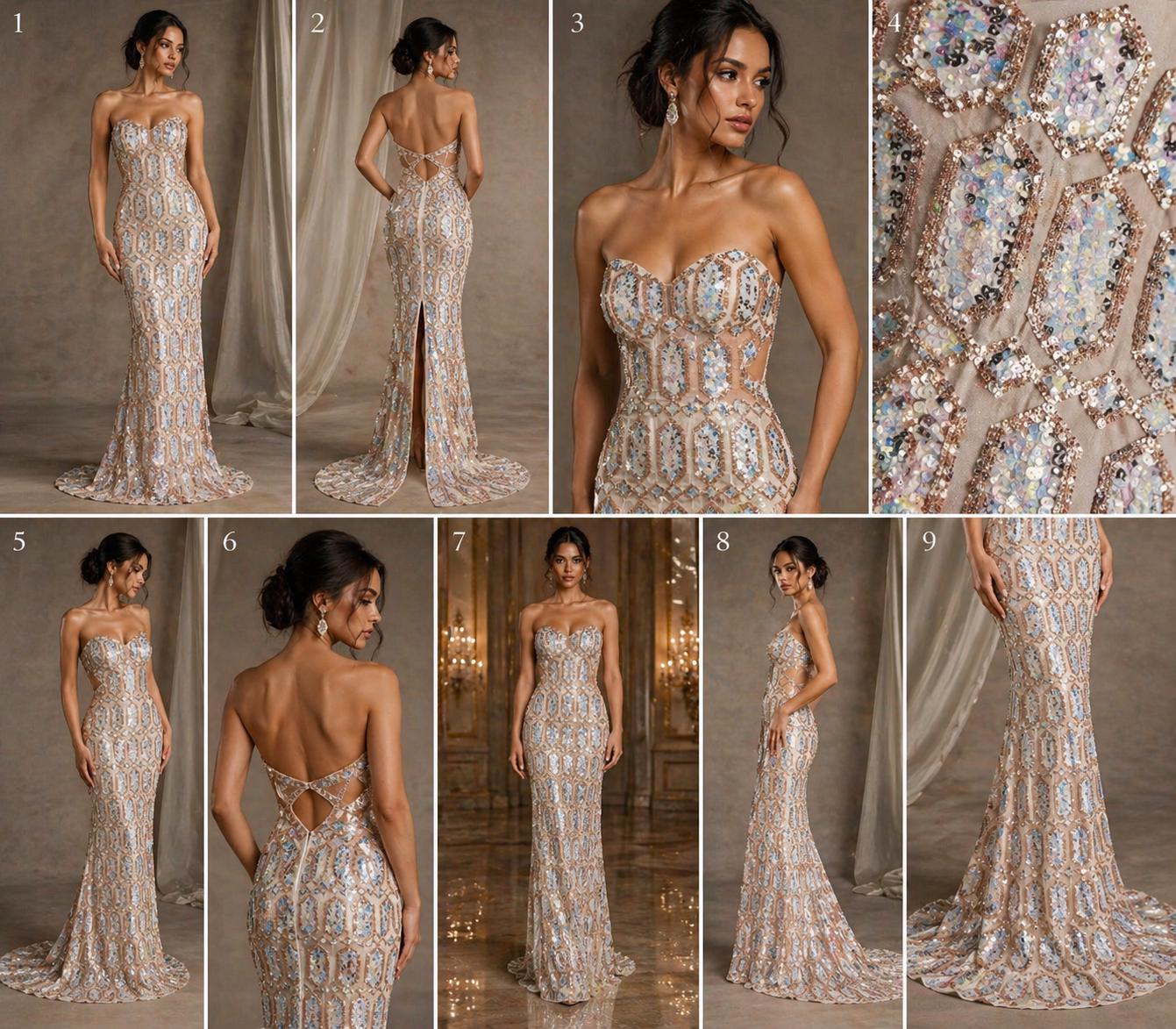 Jewel Design Iridescent Luxury Multi Color Sequin - Aqua/Rose Gold 4 Way Stretch Mesh Fabric – Prom & Evening Dress Material By The Yard.