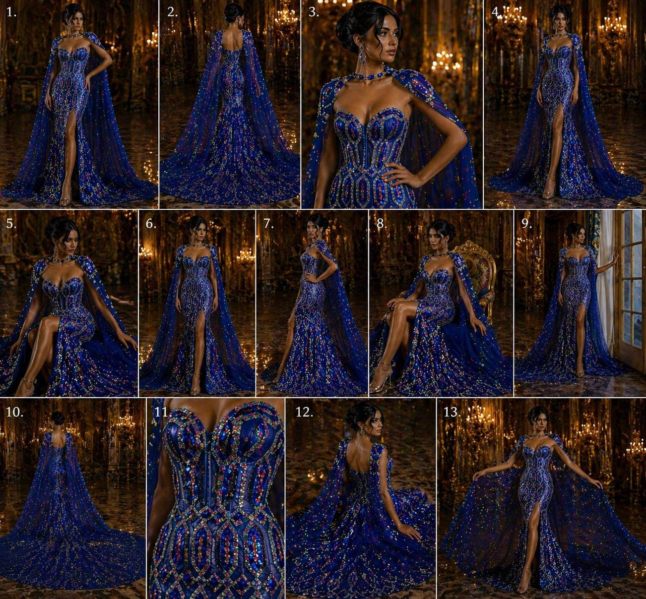 Jewel Design Iridescent Luxury Multi Color Sequin - Royal/Silver -  4 Way Stretch Mesh Fabric – Prom & Evening Dress Material By The Yard.