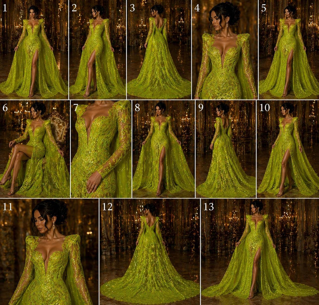 Neon Green - Marvelous Luxury Shiny Sequin 4-Way Stretch Mesh Fabric – Prom & Evening Dress Material By The Yard.